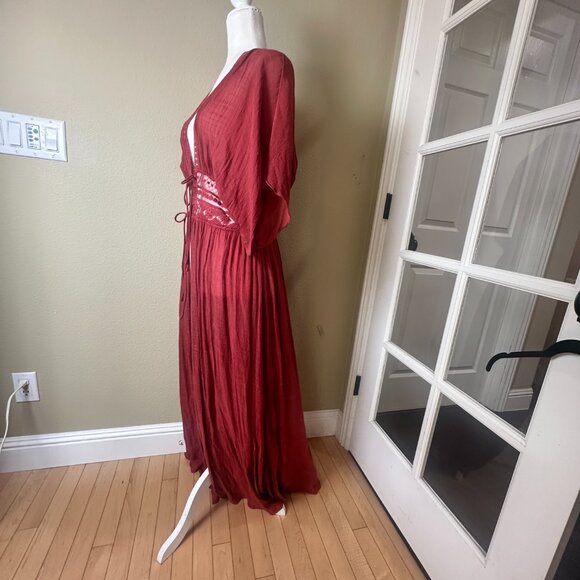 Aakaa Kaftan Open Front Dress Cover Up Size Medium Lace and Tie Details - Picture 5 of 10